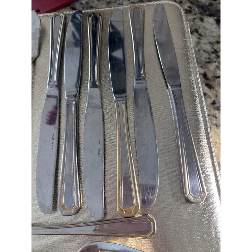 Towle Hard To Find Stainless Flatware‎ Beacon Hill Pattern With Gold Trim. 3126